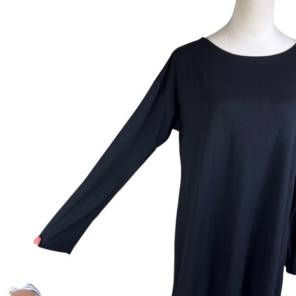 Bryn Walker Soft Organic Cotton Round Neck Long Sleeve Flowy Black Tunic - Picture 9 of 13